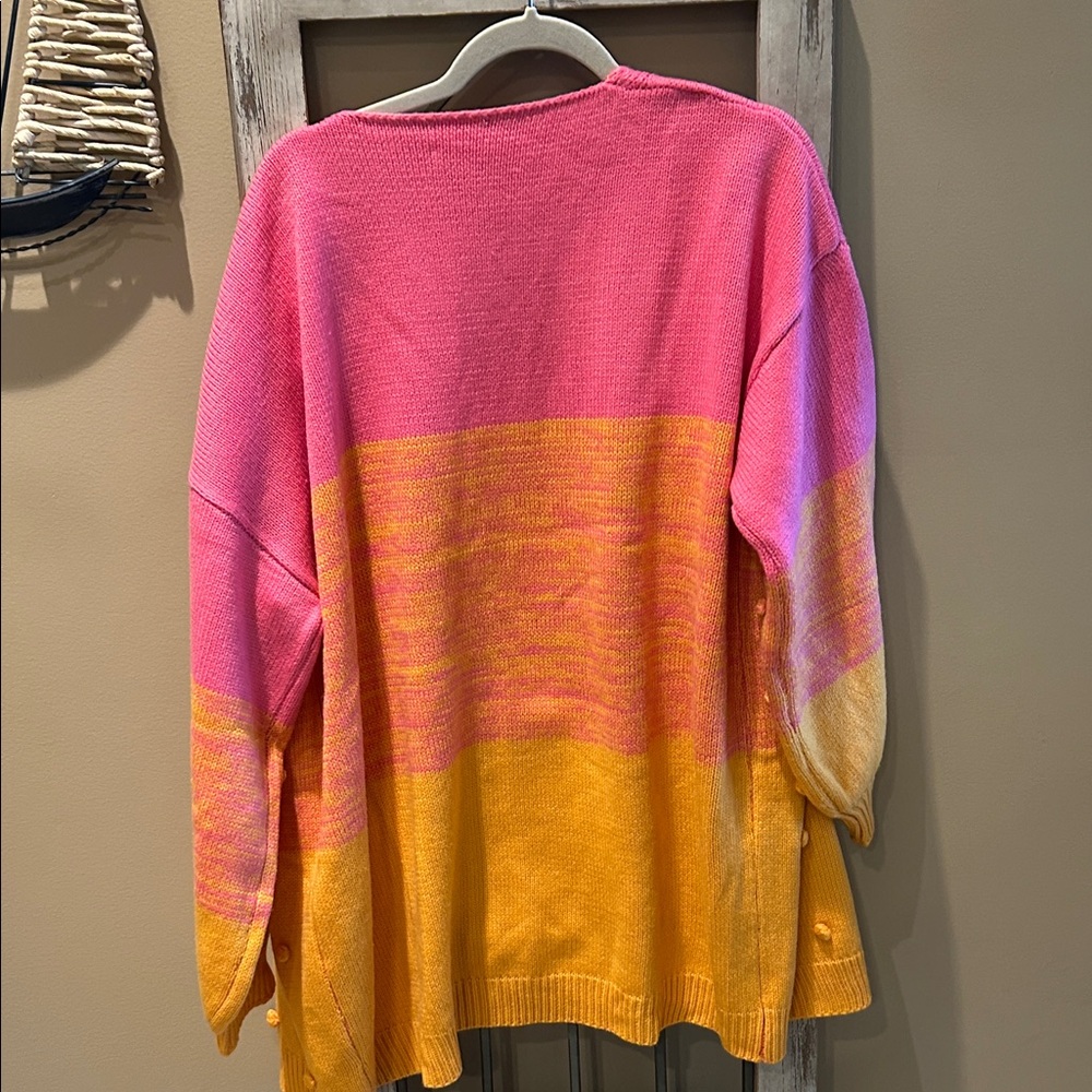 BiBi Pink and Orange Cardigan with Pom-Pom Accents - Picture 4 of 5